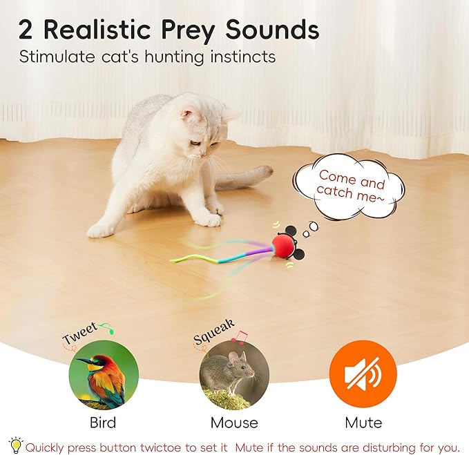 Potaroma Interactive Moving Ball Cat Toys with Fluffy Tail, Chargeable Kitten Toy for Indoor Kitten Exercise, Smart Interactive Cat Rolling Ball, 2 Inches