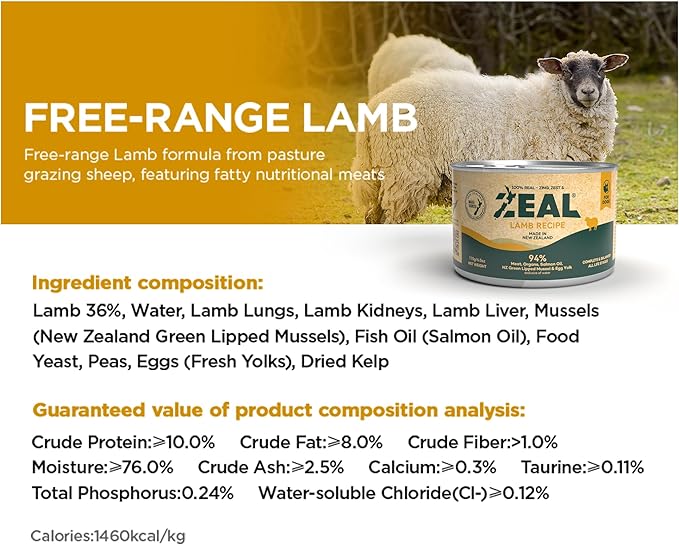 ZEAL New Zealand Wet Cat Food – High Protein, Grain-Free with Superfoods (Lamb, 6oz Can, 12-Pack)