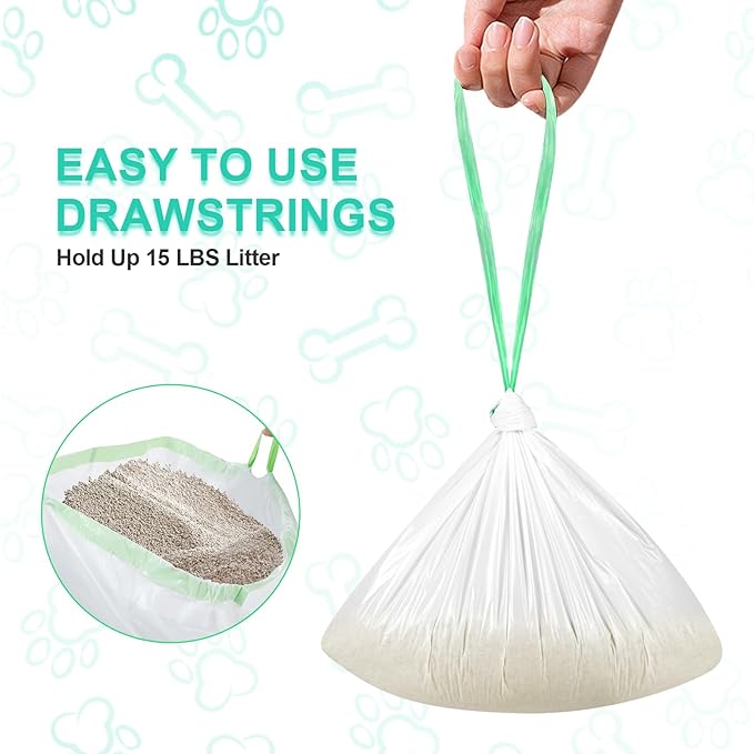 60 Count Self Cleaning Litter Box Bags Liner, Extra Thick Easy to Clean Automatic Cat Litter Box Waste Bags with Drawstring -22" x 13"