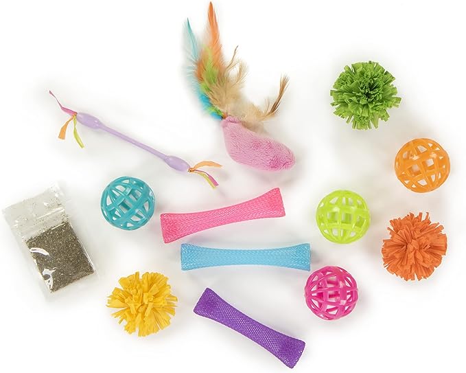 SmartyKat (13 Set Bundle) Smarty Stash Variety Pack Cat Toys, Includes Catnip - Multi Color, Set of 13