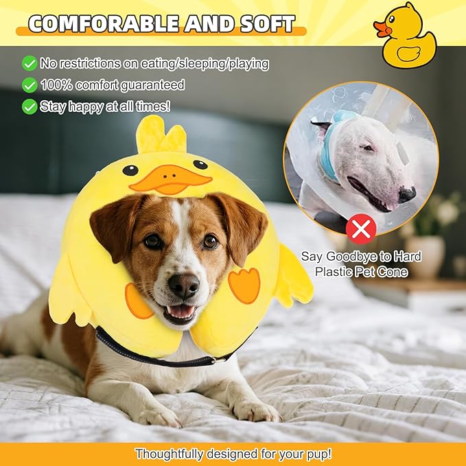 KOOLTAIL Inflatable Dog Cone Collar, Soft Dog Cone Alternative for Large Medium Small Dogs After Surgery, Cute Costume Adjustable Donut Neck Cone for Dogs Cats, Comfortable Recovery E Collar, Duck M