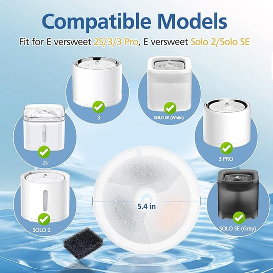 12 PCS Upgraded Filter Unit 3.0 Fit for Pet Cat Water Fountain E versweet Solo 2/Solo SE, E versweet 2S/3/3 Pro, 12 PCS Replacement Filter and 12 PCS Foam Pump Filters