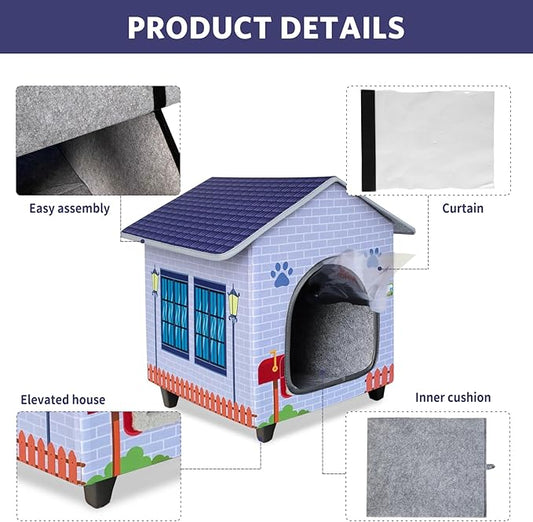 Elevated Cat Houses for Indoor/Outdoor Covered Kitten Beds Feral Cat Shelter Hideaway Bed Easy to Assemble