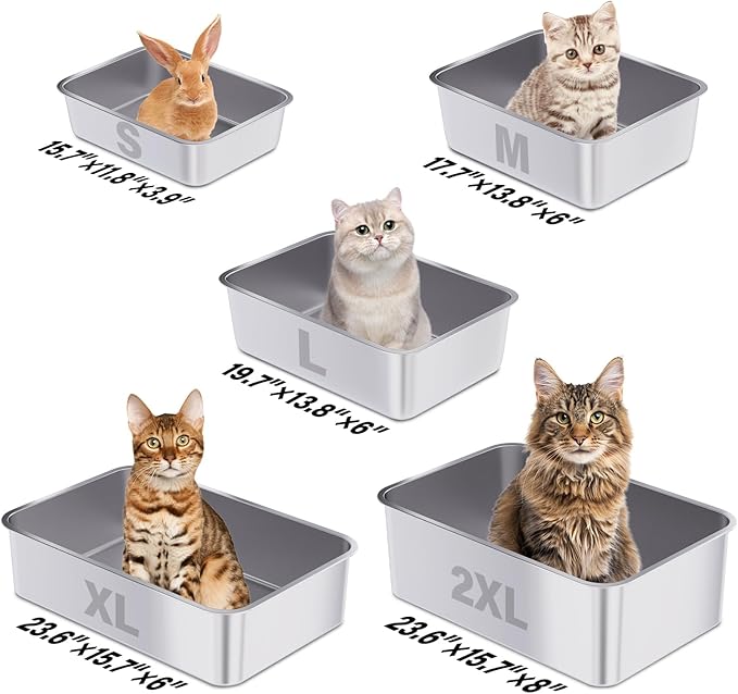 Stainless Steel Litter Box, 17.7"x13.8"x6" Large Metal Litter Box for Kitty/Cat/Rabbits, Easy to Clean, Non Stick Litterbox No Smell for Adult Cats