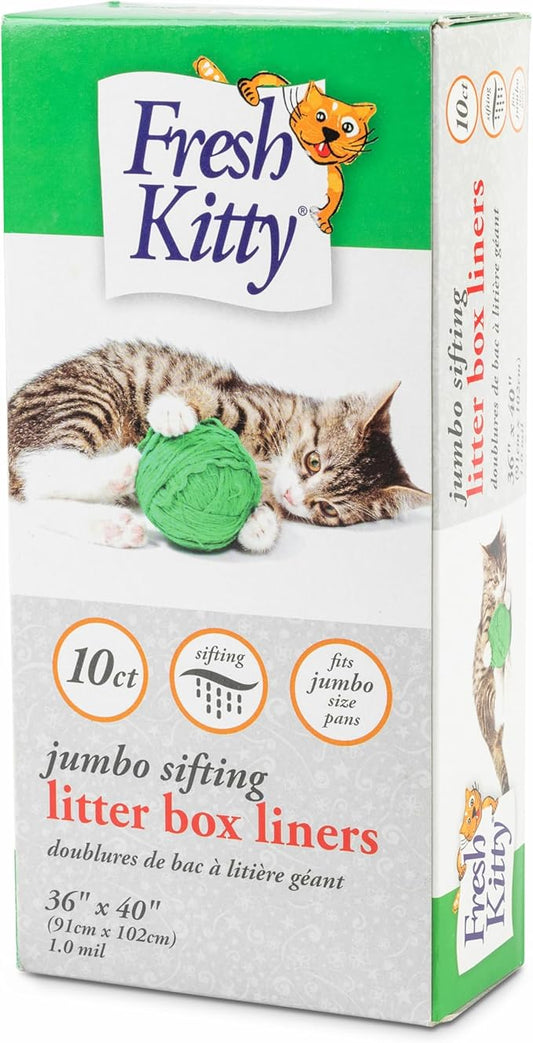 10 Count Fresh Kitty Durable Litter Box Liners, Easy Clean Up Elastic Jumbo Sifting Litter Pan Box Liners, Bags for Pet Cats