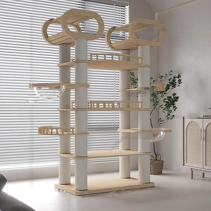 77" Tall Large Cat Tree,Solid Pine Wood Multi-Level Modern Cat Tower with Sisal Scratching Posts,Cat Condo and Removable Washable Cushions,Luxury Huge Cat House for Indoor Cats Large Adult