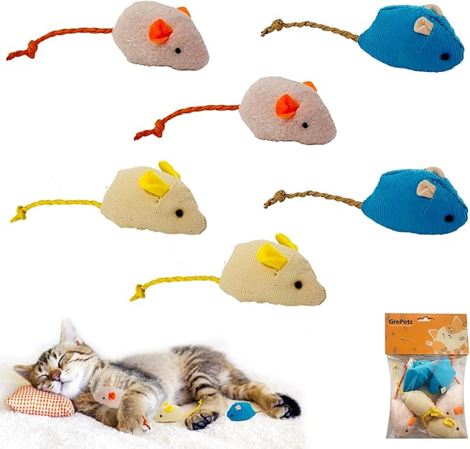 Cat Mice Toy 6-Pack Plush -Filled Mice Toys for Indoor Cats - Realistic Design