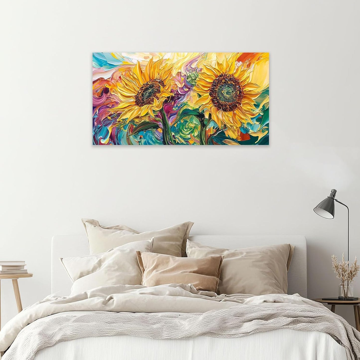 Large Sunflower Wall Art Canvas Living Room Floral Flower Pictures Framed Prints Oversize Wall Decor Painting for Bedroom Dining Office Home 60"x30"
