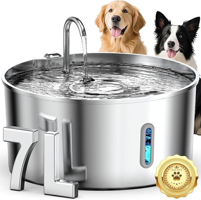Dog Water Fountain Stainless Steel, 7L/236oz Dog Water Bowl Dispenser for Large Dogs, Automatic Cat Water Fountain