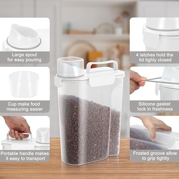 TBMax Airtight Pet Dog Cat Food Container Bird Seed Storage Container with Easy-Pouring Spout and Cup, Portable Travel Kibble Storage Dispenser for Small Animal Food Storage