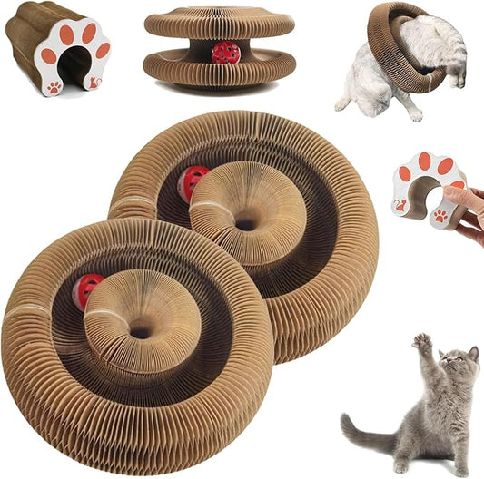 PurrPlex Magic Organ, PurrPlex Cat, Magic Organ Cat Scratch Board Foldable Cats Accordion, Flexible Cats Scratcher, Cardboard Scratchers for Indoor Cats with Interactive Bell Ball (2Pcs)