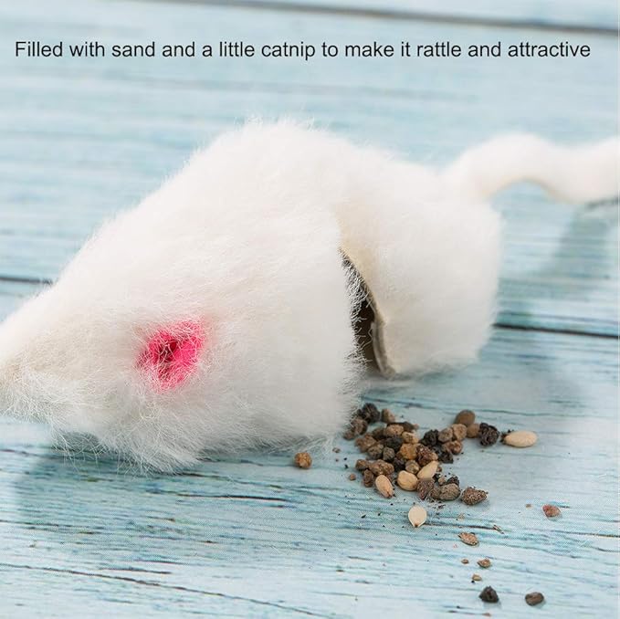 Yangbaga Mice Rattle 14 Pack, Cat Toys Rainbow Mice for Cats and Kittens (14 pcs BLK&WHT)