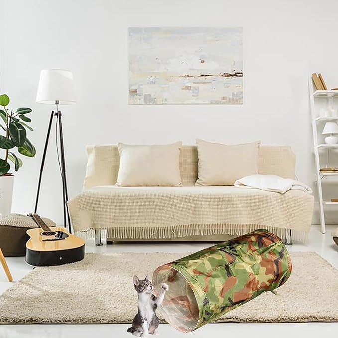 iCAGY Cat Tunnel for Indoor Cats Interactive, Rabbit Tunnel Toys, Pet Toys Play Tunnels for Cats Kittens Rabbits Puppies Crinkle Pop Up Camouflage Green 20"