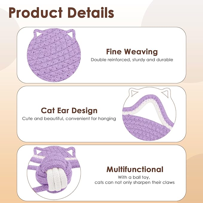 Cat Scratcher Mat, Natural Cotton Rope Cat Scratch Pad, 15.7'' Round Horizontal Floor Cat Scratching Pads for Indoor Cats, Cat Furniture Protector for Wall, Couch, Carpets, Sofas