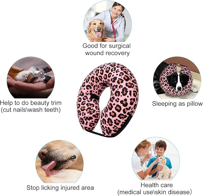 CuteBone Inflatable Dog Donut Collar with Removable Soft Fleece Covers for Small/Medium/Large Dogs and Cats After Surgery GWB10M