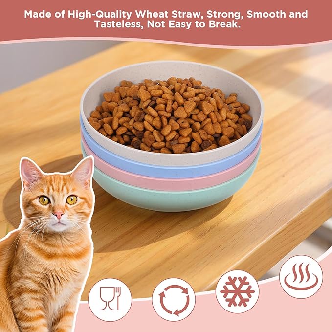 28 Pcs Whisker Fatigue Relief Cat Bowl, Shallow Wide Food Dish Cat Feeding Bowl for Kittens Ferrets, 5.5 Inch Wheat Straw, 4 Colors