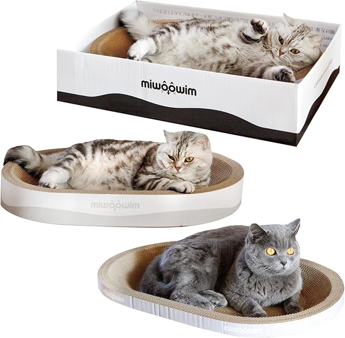 3PCS 23.6 Inch Extra Large Cat Scratcher Bed,Big Cats Box with Corrugated Scratch Pad, Scratching Lounge Bed,Oval Shape Cat Scratcher Bowl
