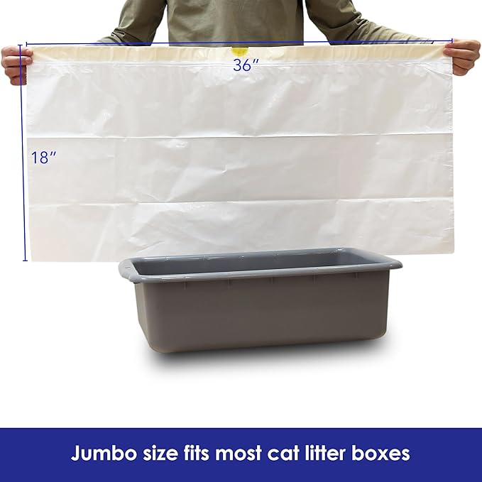 Pre-separated Cat Litter Box Liners, Jumbo Size, Heavy Duty, Sturdy Drawstring, Tear Resistant, Claw-proof, Unscented, 36"x18", 40 Count