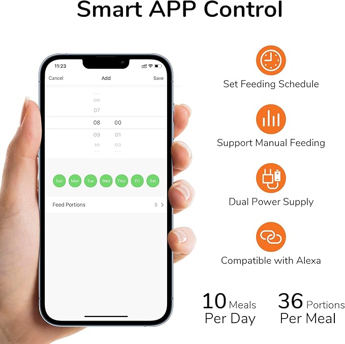 FUKUMARU Automatic Cat Feeder, WiFi Automatic Dog Feeder with Freshness Preservation, 5L Timed Cat Food Dispenser with Elevated Bowls, Up to 10 Meals Per Day