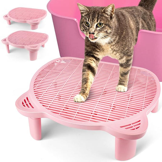 Adjustable Cat Ramp Litter Box Step Double Layer with Filter Function, Elevated Litter Box Ramp for Senior Cats Easy Cleaning Cat Litter Tray for Floor Indoor (Pink)
