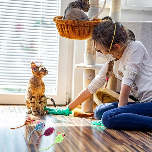 Scicalife Elastic Rope Mouse Toys, Mouse Cat Playing Props, Cat Teaser Interactive Toy Colorful Mouse Toys(Random Color 12pcs)