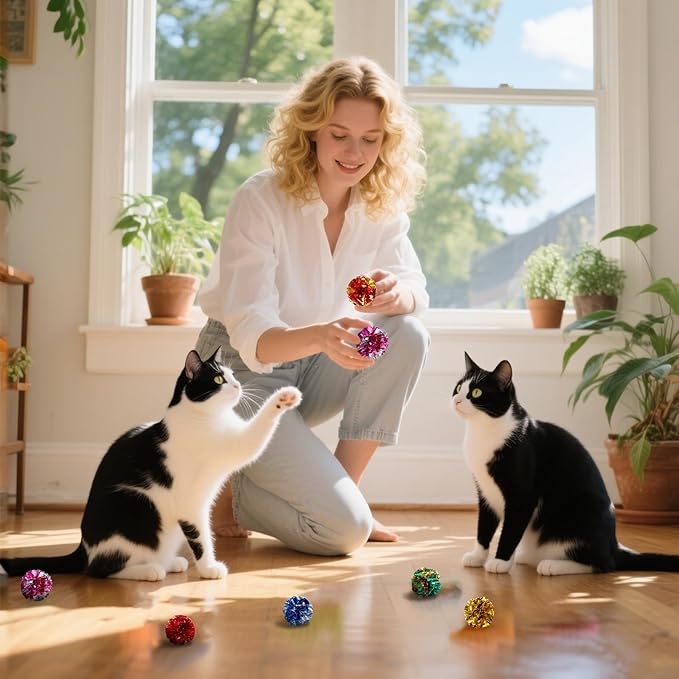 30 Pcs Cat Crinkle Balls Toy 2.36 Inch Interactive Crinkle Balls for Cats, Colorful Chew and Chase Training Activity Cat Toys for Indoor Kittens to Keep Fit Active