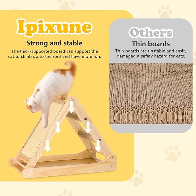 Sisal Cat Scratcher, Foldable Wooden Cat Scratcher and Lounge, Cat Ramp and Cozy Nest for Indoor Cats