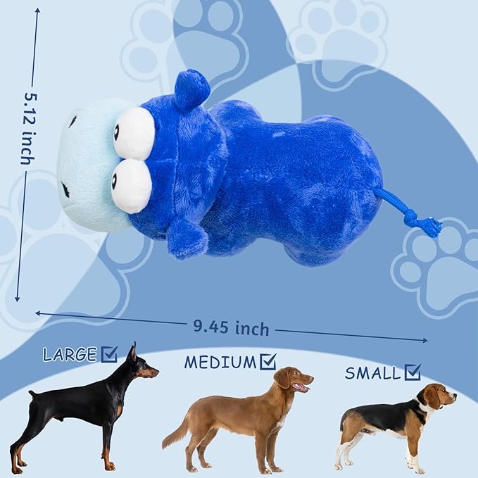 Squeaky Dog Toy Cute Plush Dog Toys Safe Puppy Teething Chewing for Small, Medium, and Large Breed Stuffed Hours of Fun 𝐂𝐮𝐝𝐝𝐥𝐞 𝐁𝐮𝐝𝐝𝐲 𝐟𝐨𝐫 pups-Hippo