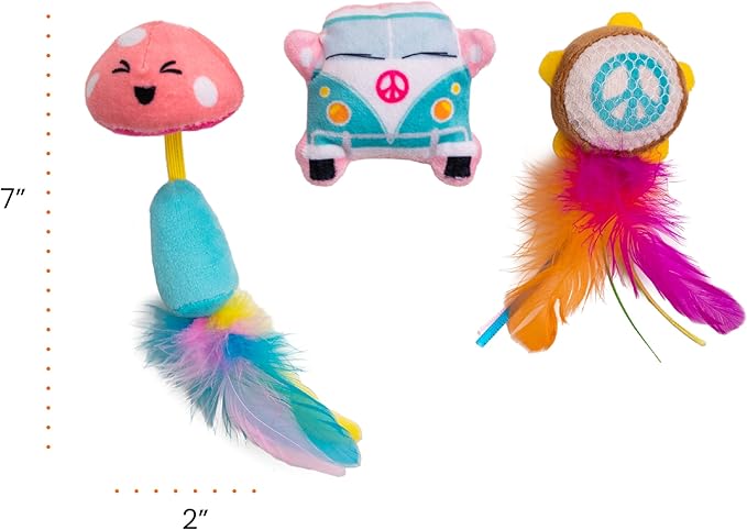 Catstages Festival 3 Pack Interactive Catnip Cat Toys with Crinkle Sounds, Flinger, & Feathers for Play, Batting & Chasing