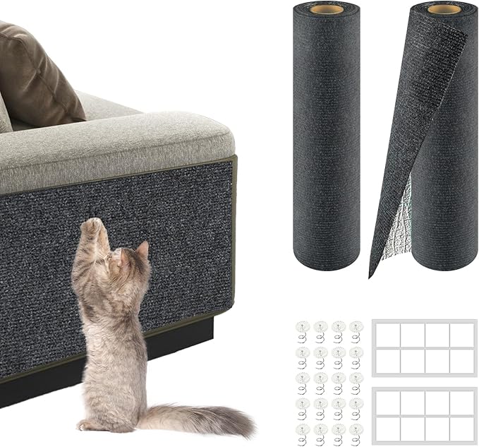 2Pack Total 78.7"x15.8" Cat Scratch Mat for Cat Couch Furniture and Wall Protector | Trimmable Self-Adhesive Carpet Climb Cat Scratcher for Covering Cat Tower and Replacement Pads (Dark Grey)