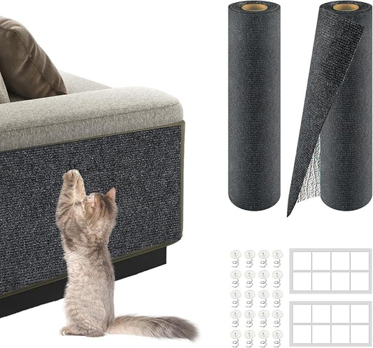 2Pack Total 78.7"x15.8" Cat Scratch Mat for Cat Couch Furniture and Wall Protector | Trimmable Self-Adhesive Carpet Climb Cat Scratcher for Covering Cat Tower and Replacement Pads (Dark Grey)