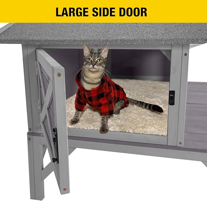 Aivituvin Outdoor Cat House, Large Weatherproof Roof, 100% Wooden, Outside Feral Cat Shelter for Winter