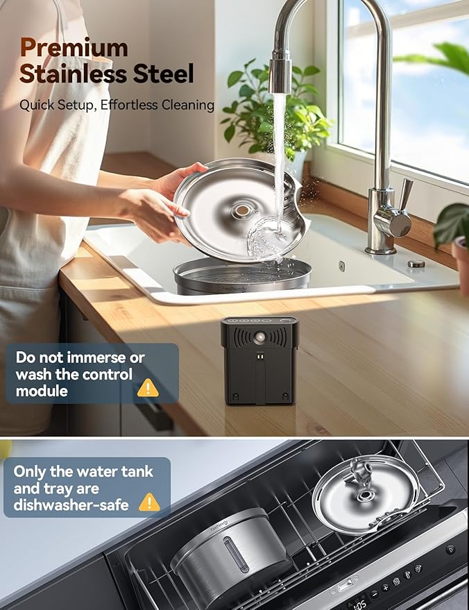 Cordless Cat Water Fountain Stainless Steel with Motion Sensor, Water-Battery Separation Safety Design,4000mAh Battery Operated Cat Water Dispenser for Cats Dogs, 3.5L/118oz - [FN-W19]