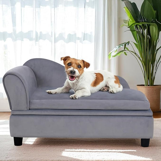 30" L Pet Sofa with Hidden Storage 30lbs, Dog Couch for Small-Sized Dogs and Cats, Soft Tufted Cushion, Light Grey