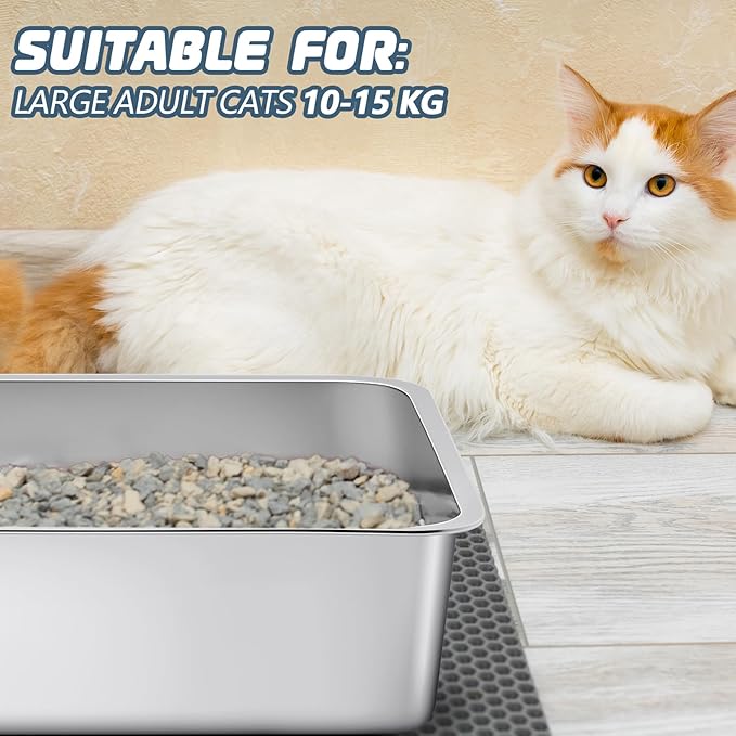Tioncy 10 Pack Stainless Steel Litter Box for Cat,23.5 x 15.5 x 6 Inch Extra Large Metal Litter Box Non Stick Litter Pan with High Sides Never Absorbs Odor, Rustproof for Cat Dog