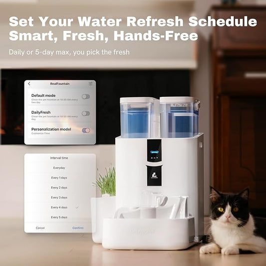 DailyFresh Cat Water Fountain 10L/338 oz Self Refilling, Pet Drinking Fountains for Dogs Indoor, Smart APP 5G WiFi Automatic Water Dispenser Oxygen-Rich, Wastewater Separation, BPA-Free