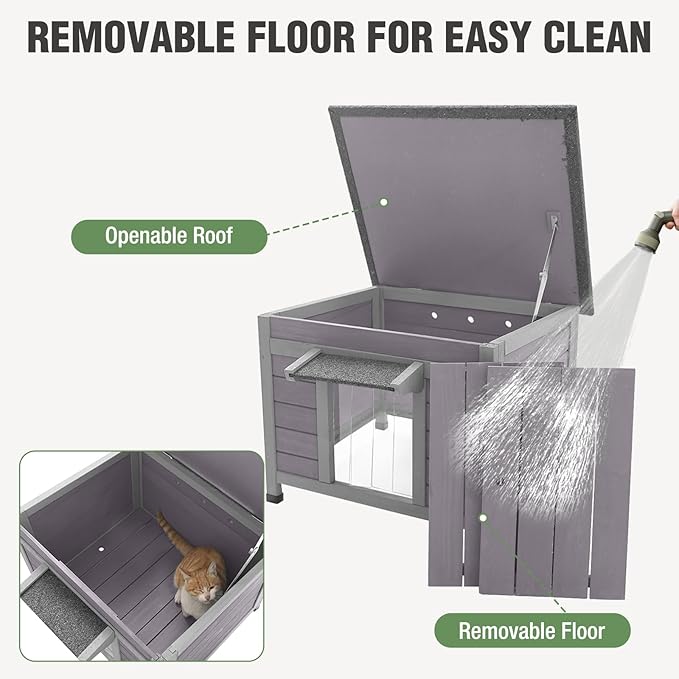 Cat House Outdoor Indoor, Waterproof Feral Cat Shelter, Wooden Rabbit Hutch Outside with Openable Top, for Bunny, Dog and Other Small Animals