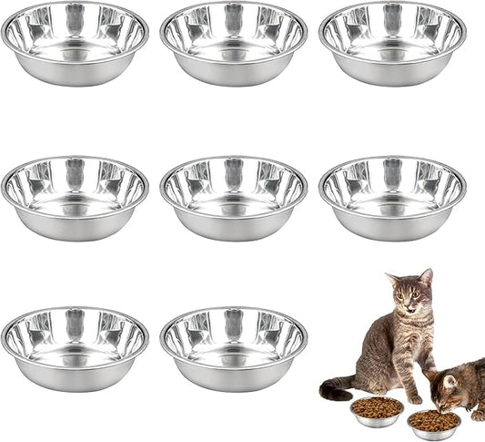 8pcs Stainless Steel Cat Bowls for Indoor Cats, 5.6" Metal Puppy Bowls Small Dog Water Bowl, 13 OZ Kitten Food Bowl Shallow Pet Bowls, Easy to Clean Cat Dishes for Food and Water
