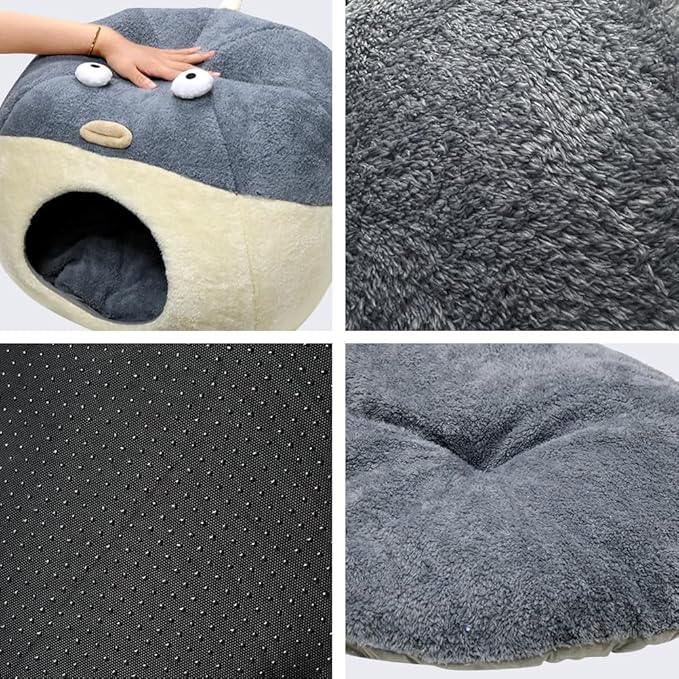 Cat Beds for Indoor Cats - Cute Animal-Shaped Cat Cave Bed for Larger Cat&2 Cats,Super Soft Calming Cat Tent for Kitten&Puppy,Small Dog,Warm Plush&Machine Washable&Removable Cotton Pad (Gray XL)