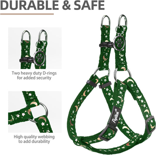 PUPTECK No Pull Dog Harness Soft Adjustable Basic Nylon Step in Puppy Vest Outdoor Walking with ID Tag, Moon Star Green, S