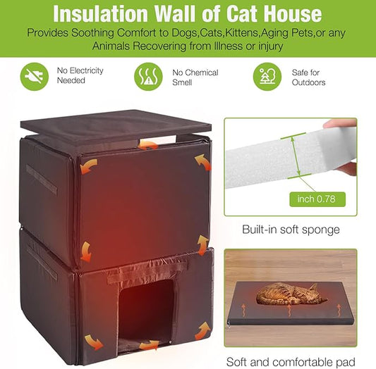 Cat House with Insulated Liner Feral Kitty Shelter Ourdoor & Indoor Cat Cage with Waterproof Roof, 2 Large Side Doors