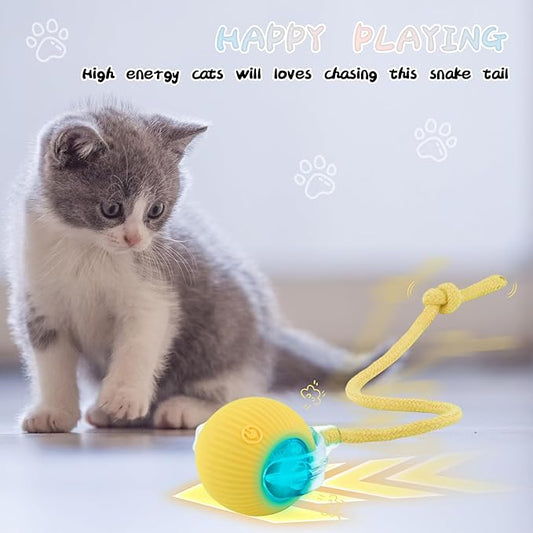 Automatic Rollie Cat Chase Ball Toy - Smart Interactive Pet Toy with 360° Rotating Motion, Rechargeable & Auto-Rolling Electric Ball for Indoor Cats/Dogs - Boredom Relief, Exercise (Yellow)