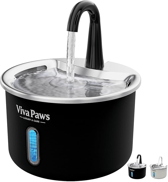 Cat Water Fountain Stainless Steel, Viva Paws 2.2L Automatic Drinking Fountain for Cats, Ultra Quiet Pet Fountain with 4 Stage Filtration System, Easy to Clean Indoor Cat Supplies