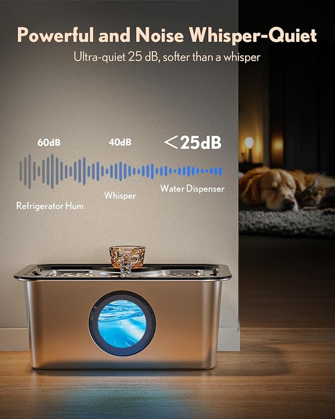 Large Dog Water Fountain Stainless Steel, 12L Pet Drinking Dispenser with Visual Window, Extra Big Cat Fountains Bowl with Filters, Widely Drinking Area,Ultra-Quiet Pump