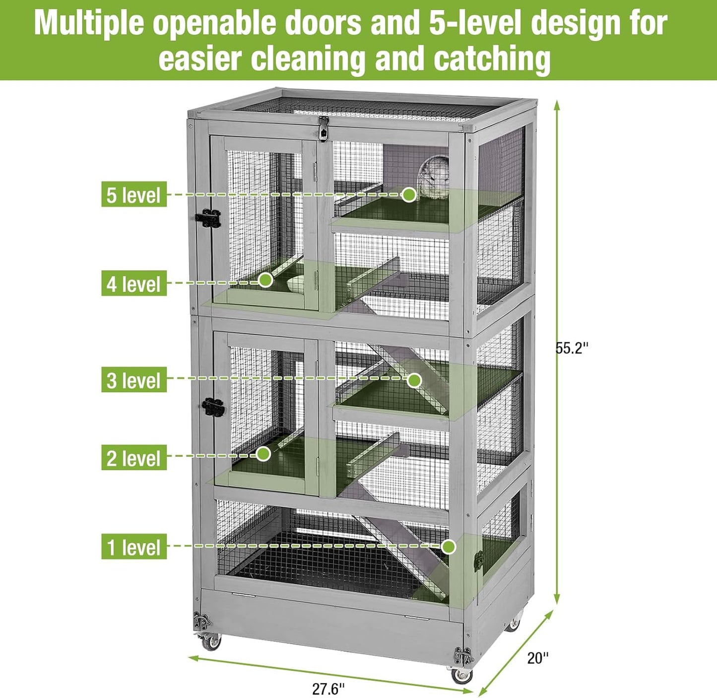 GUTINNEEN Ferret Cage Anti-Chewing Guinea Pig cage with Wheels Chinchilla Cage Metal Frame Small Animal Cage,Lizard,Squirrel Chameleon,Gerbils 5 Levels
