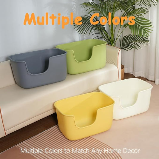 SpaceTime Extra Large Litter Box with High Sides & Low Entry,XL Anti-Splashing Kitty Litter Pan,Jumbo Multi Cat Litter Box,Tool-Free Assembly,Easy to Clean (Green)