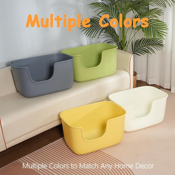 SpaceTime Extra Large Litter Box with High Sides & Low Entry,XL Anti-Splashing Kitty Litter Pan,Jumbo Multi Cat Litter Box,Tool-Free Assembly,Easy to Clean (White)