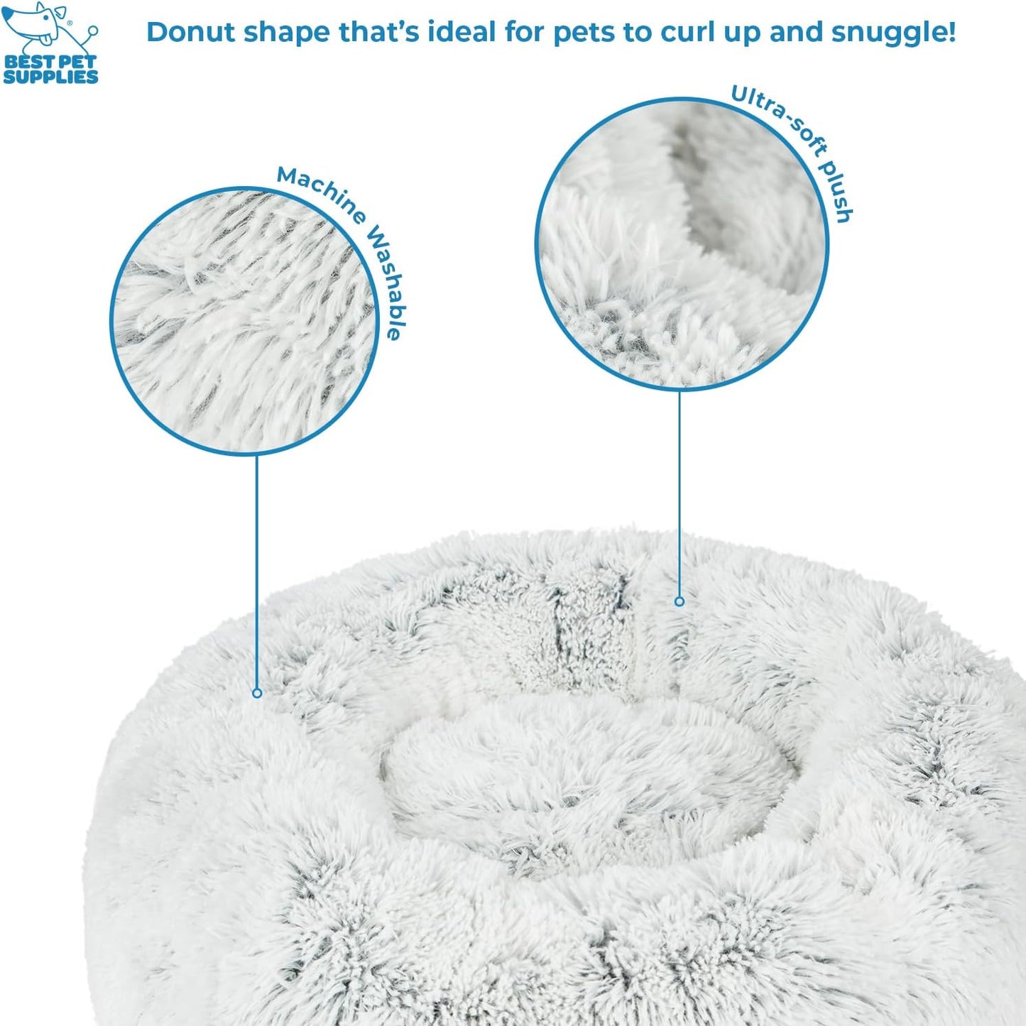 Best Pet Supplies Round Donut Dog Bed with Plush Faux Fur Fabric, Calming, Anti-Anxiety Cushion for Indoor Pets, Slip-Resistant Base, Soft Ergonomic Support - Light Warm Gray, 24x24x7''