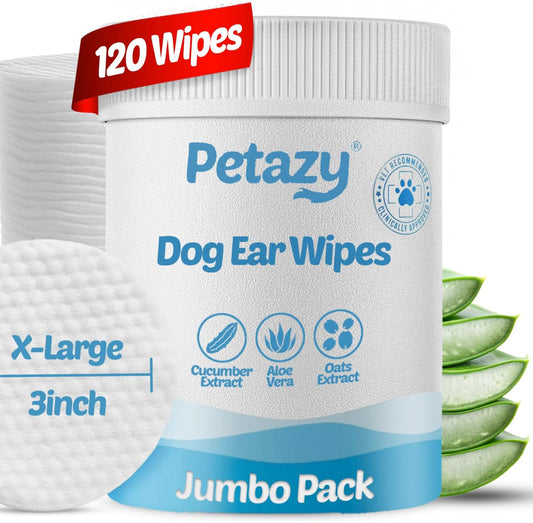 Dog Ear Wipes for Dog Yeast Wax Itch and Odor | Unscented Dog Ear Cleaner for Dogs | Natural Cleaning Puppy Ear Wipes | Soothing Ear Wipes for Pets Cat | Natural Ingredients | 125 XL Pcs