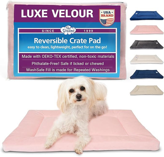 Pet Dreams Dog Crate Pad - Washable Kennel Mat, Crate Pads for Dog Cages, Non-Toxic, Flat Indoor Cat Bed, Fits iCrate 18, 24, 30, 36, 42, 48 Inches (Pink, Medium, 30")